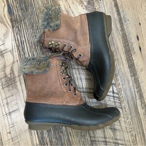 Sperry Waterproof leather fur boots Wm 8.5